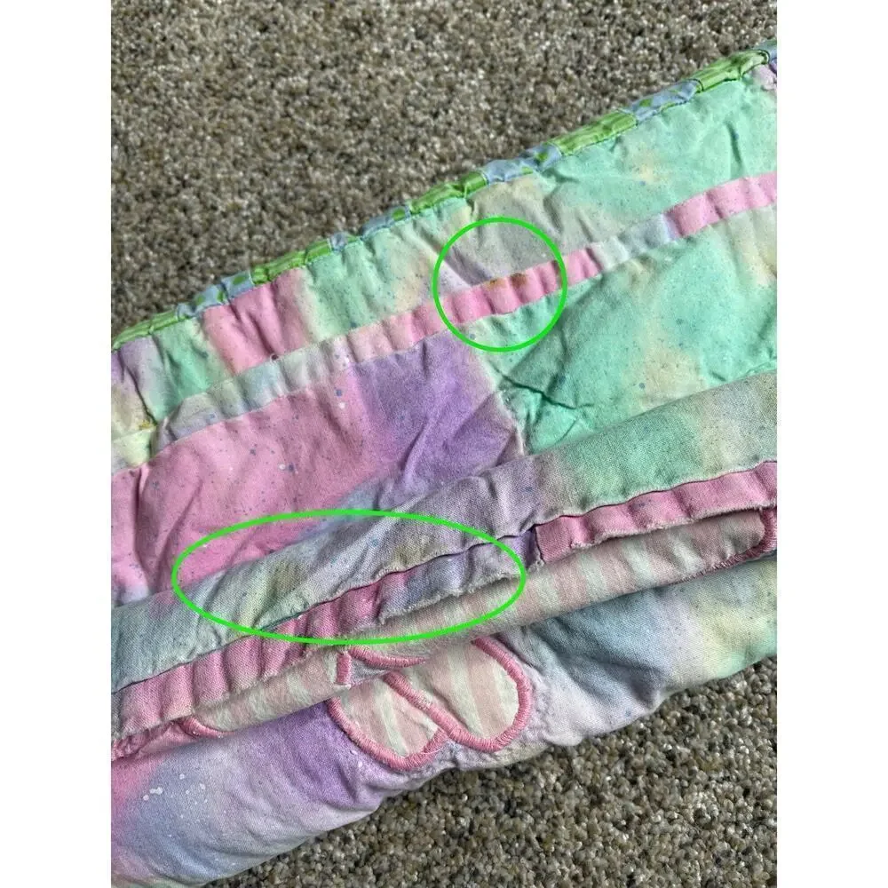 Vintage Whimsical Blanket Quilt Neon Colors Moon Stars Bunnies 47in X 31in